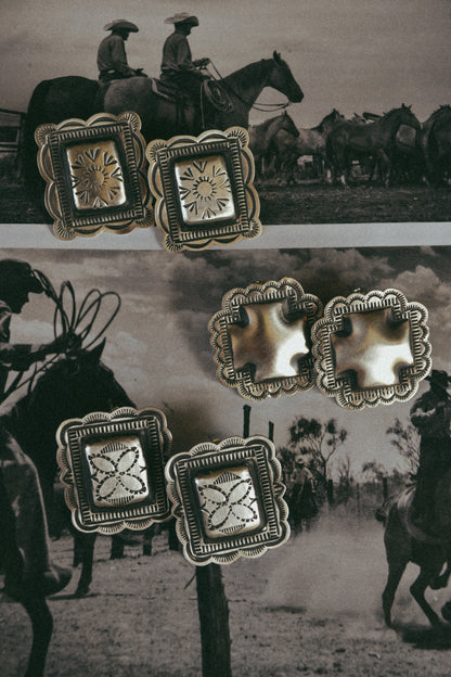 Sterling silver stamped square stud earrings native made 