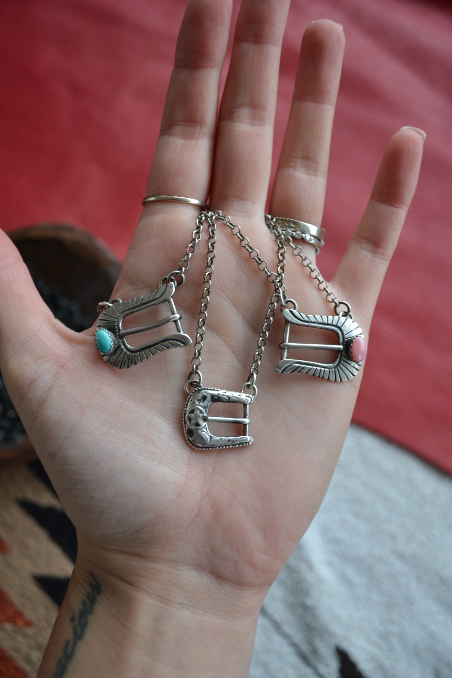 The Lil' Buckle Necklaces (Available in Pink Conch, Turquoise, & Plain Silver)