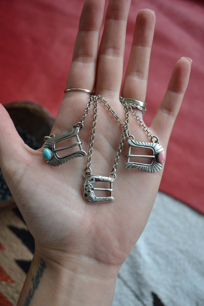 The Lil' Buckle Necklaces (Available in Pink Conch, Turquoise, & Plain Silver)