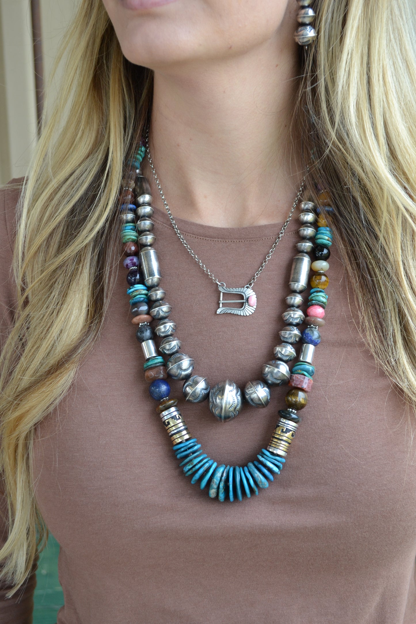 The Lil' Buckle Necklaces (Available in Pink Conch, Turquoise, & Plain Silver)