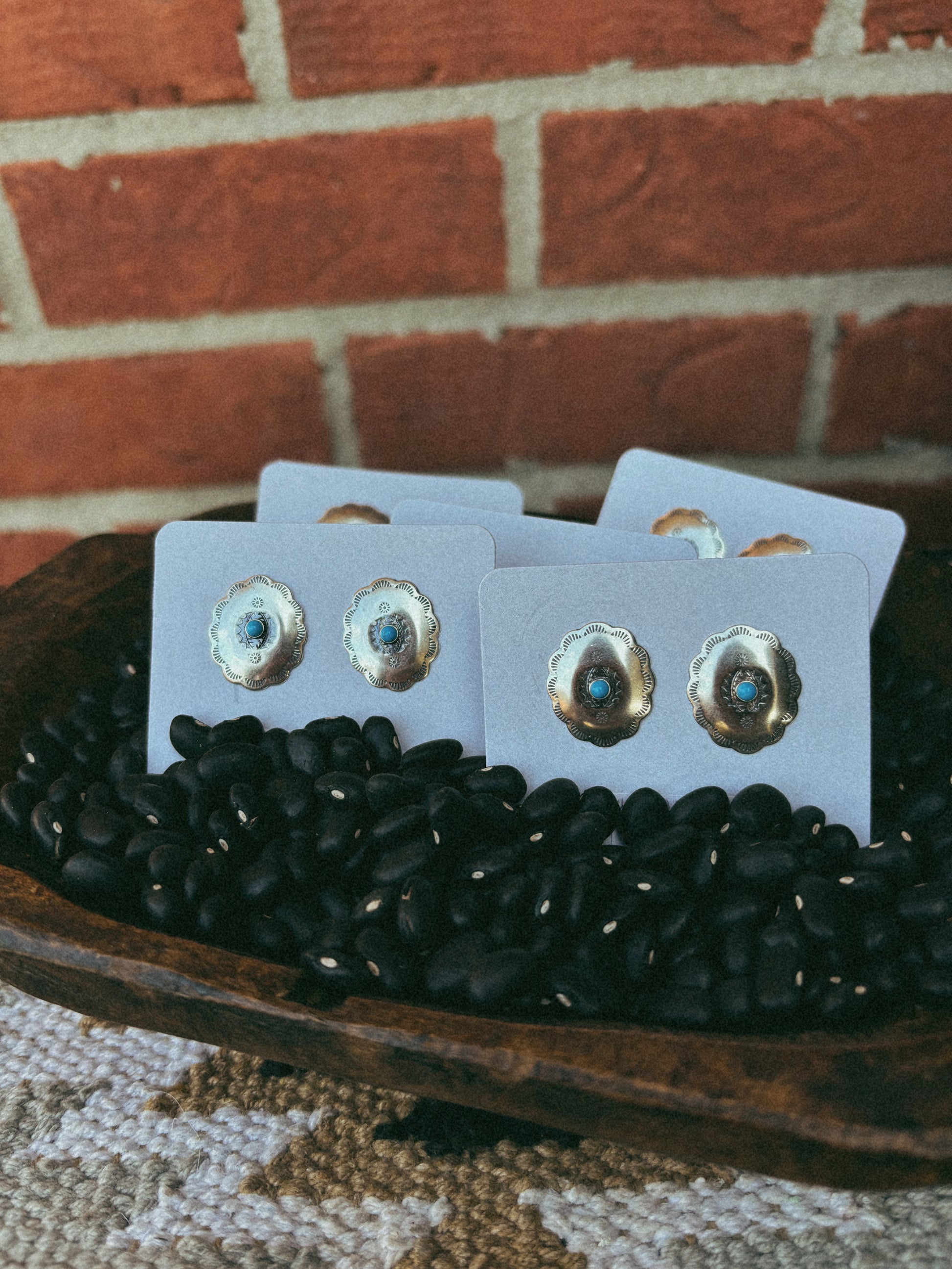 turquoise and silver concho stud earrings