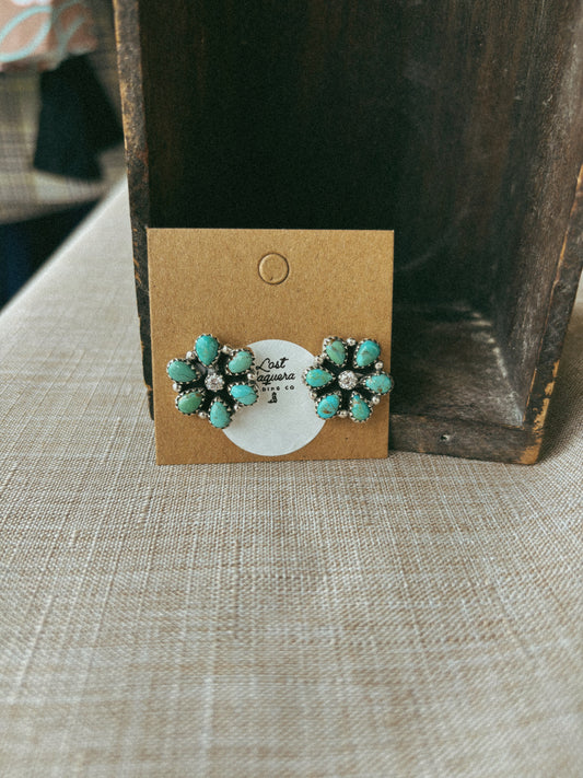 CZ and turquoise cluster stud earrings 