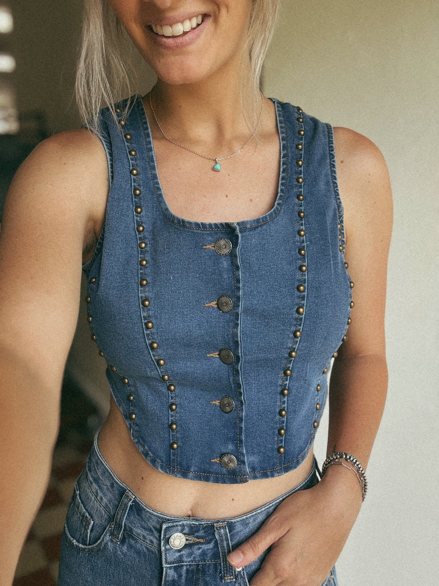 Studded denim vest 