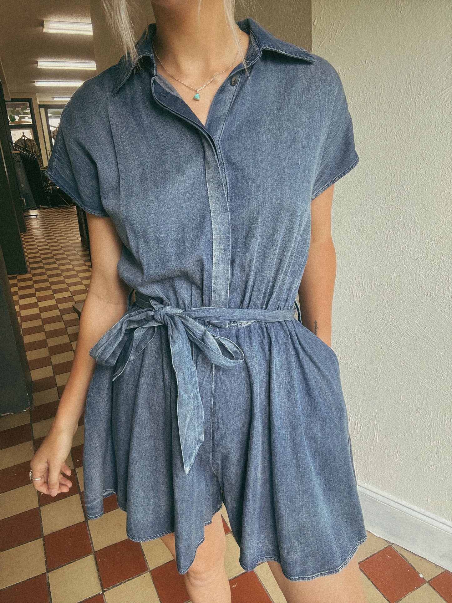 Chambray denim romper 