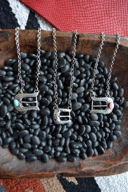 The Lil' Buckle Necklaces (Available in Pink Conch, Turquoise, & Plain Silver)