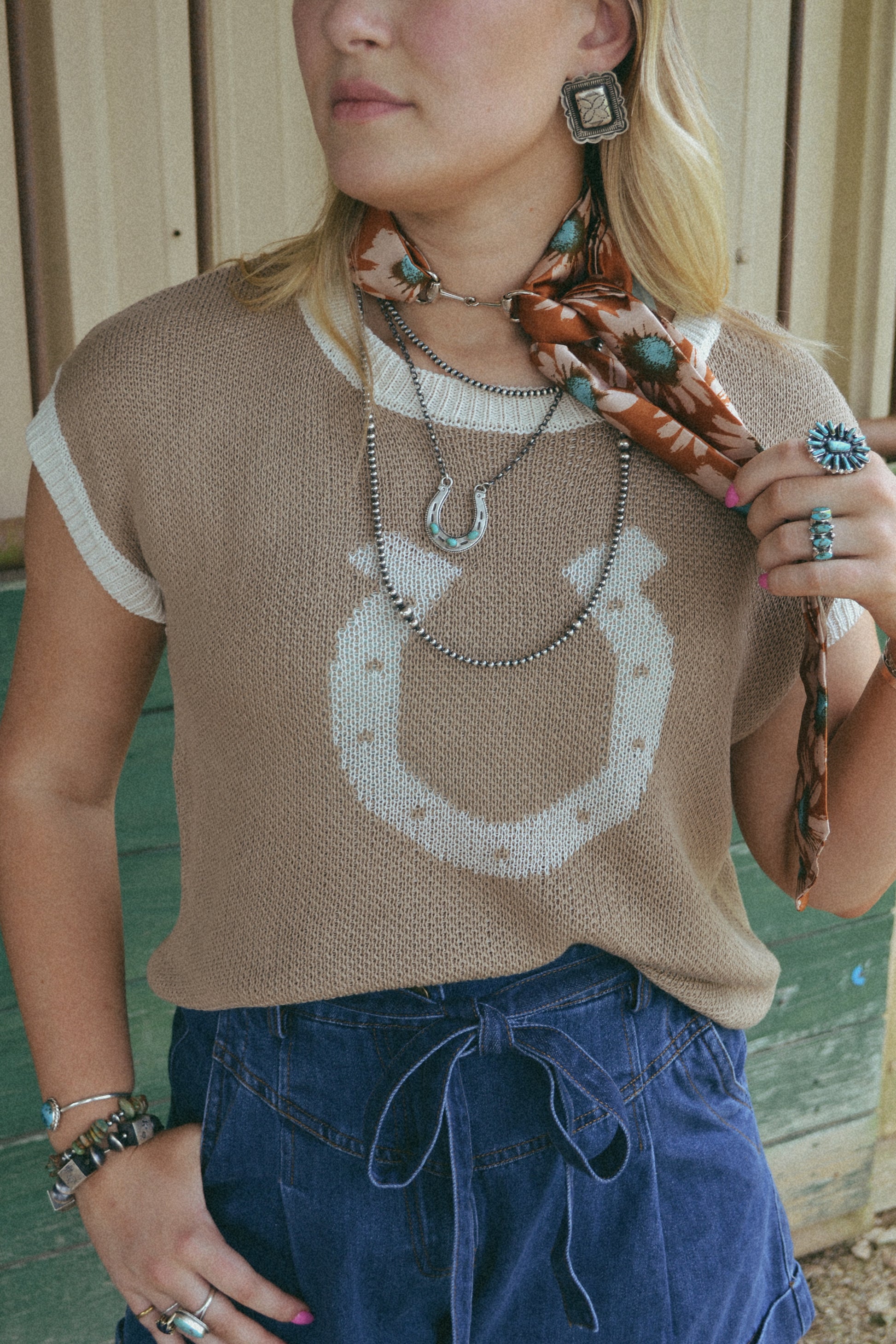 horse shoe knit sweater top
