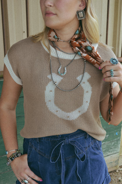 horse shoe knit sweater top