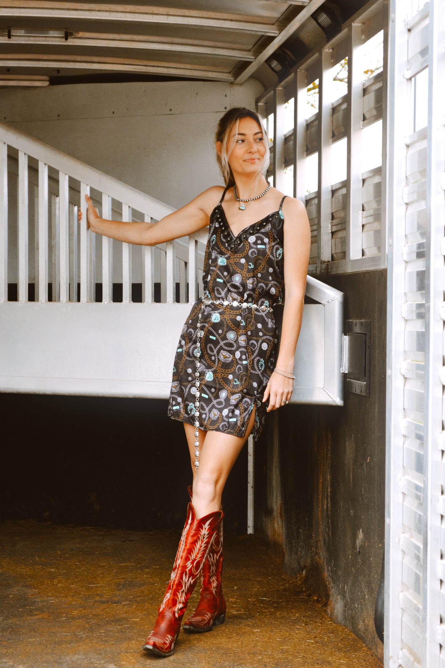 Black concho western slip dress