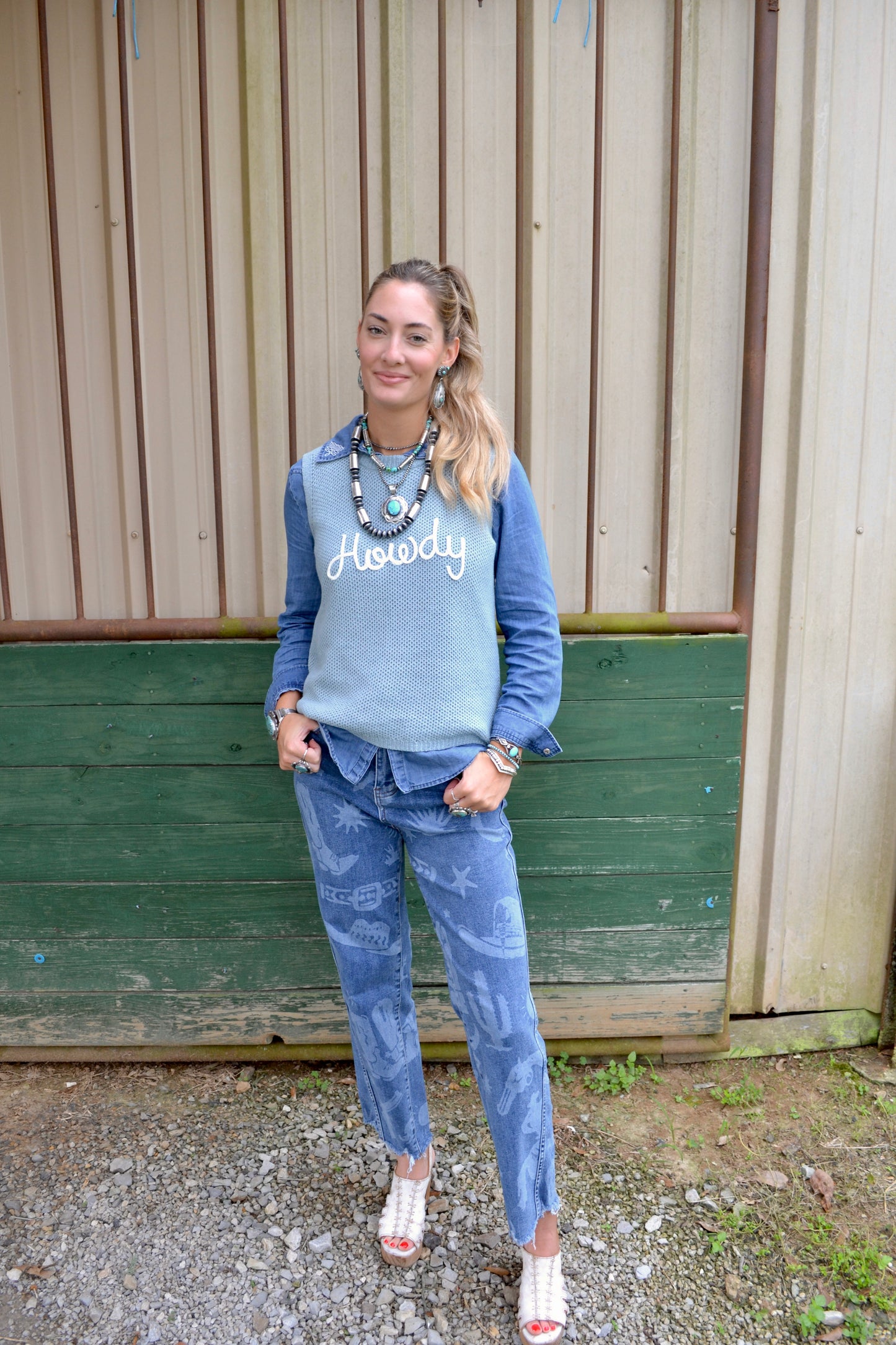 The Howdy Sweater Tank in Blue