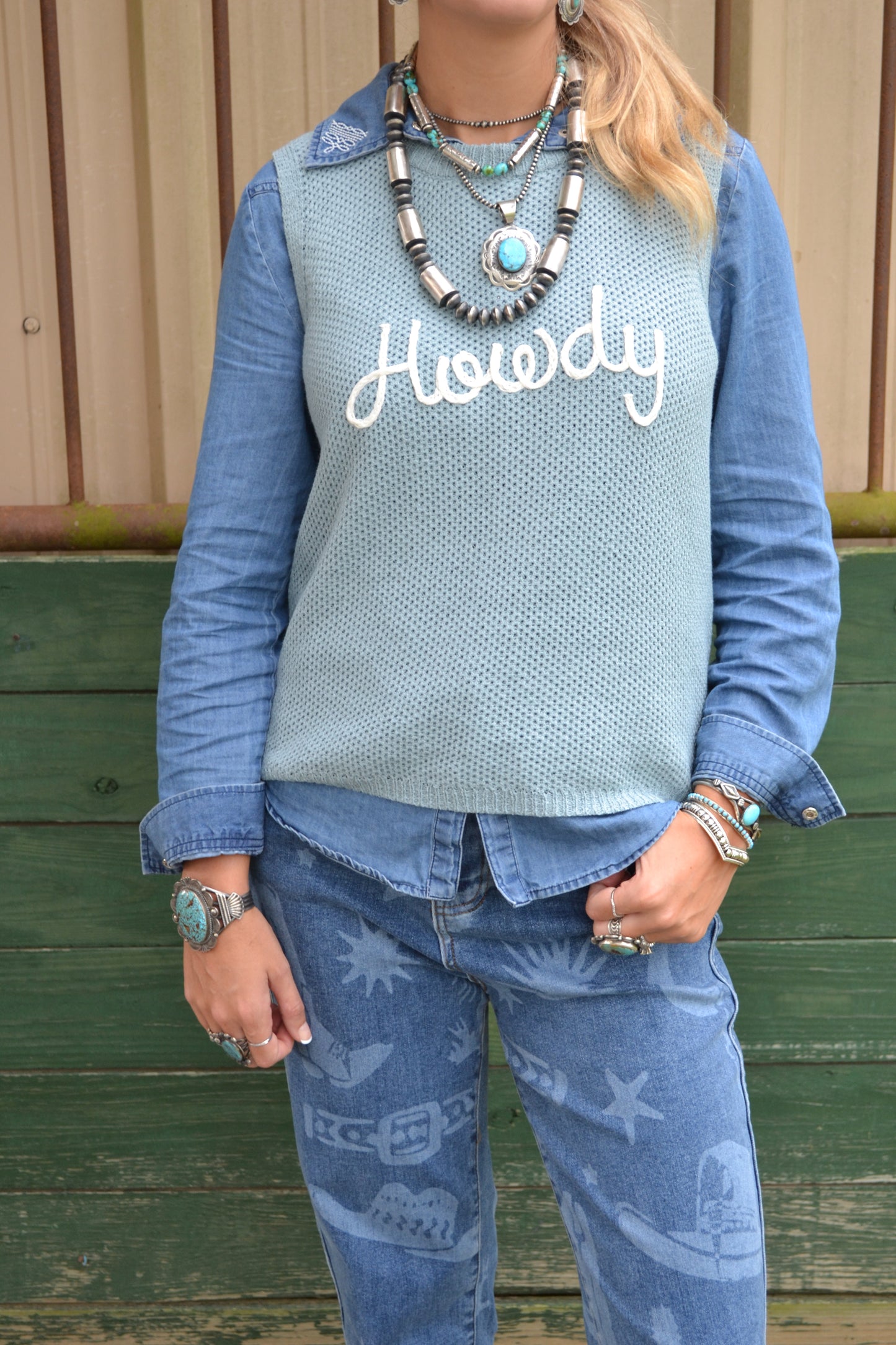 The Howdy Sweater Tank in Blue