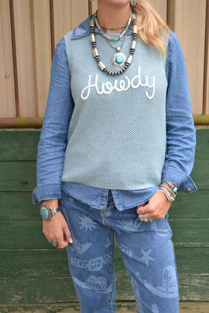 The Howdy Sweater Tank in Blue