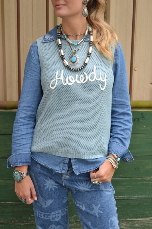 The Howdy Sweater Tank in Blue
