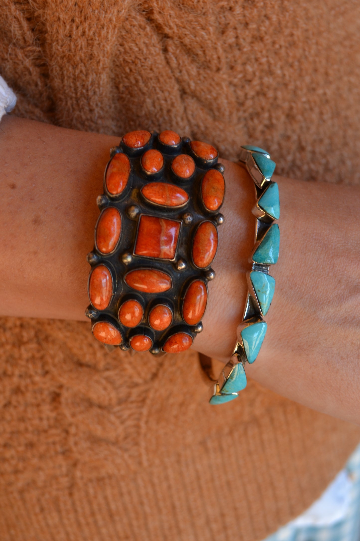 kc cook orange spiny apple coral natve made cuff bracelet