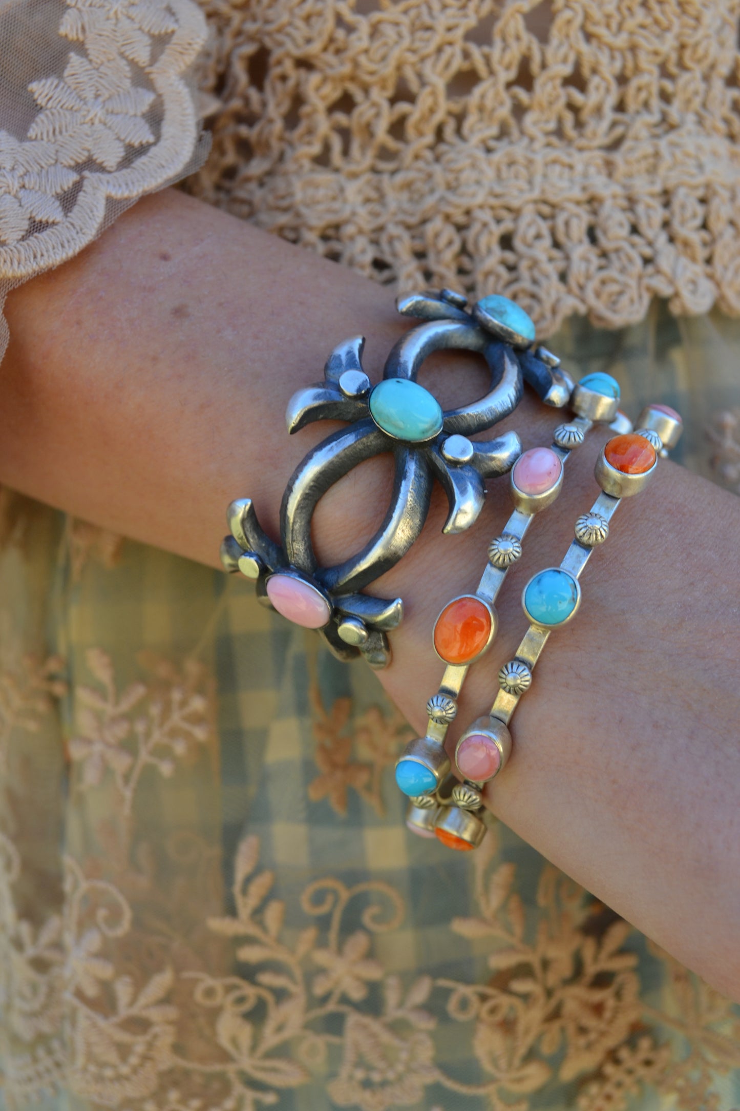 The Lena Pink Conch and Turquoise Cuff