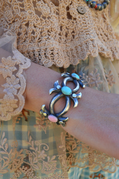 The Lena Pink Conch and Turquoise Cuff