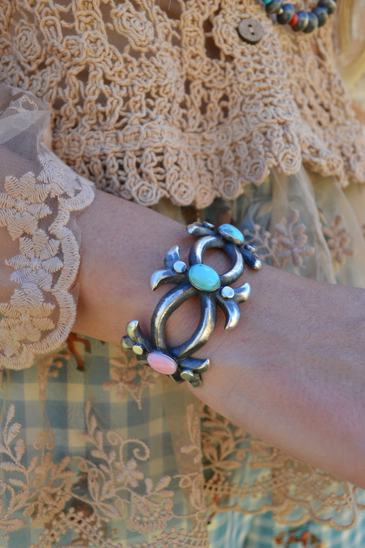 The Lena Pink Conch and Turquoise Cuff