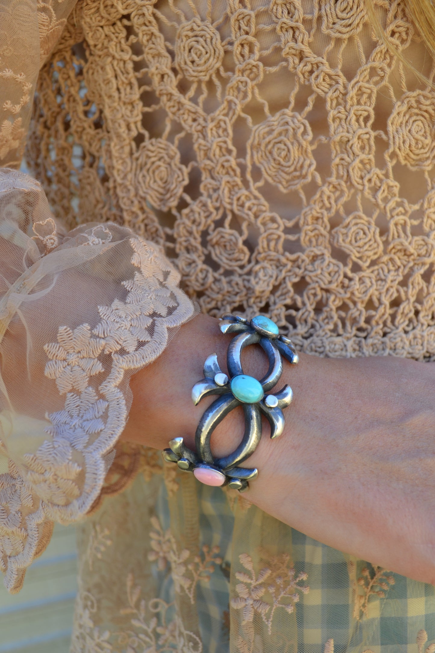 The Lena Pink Conch and Turquoise Cuff