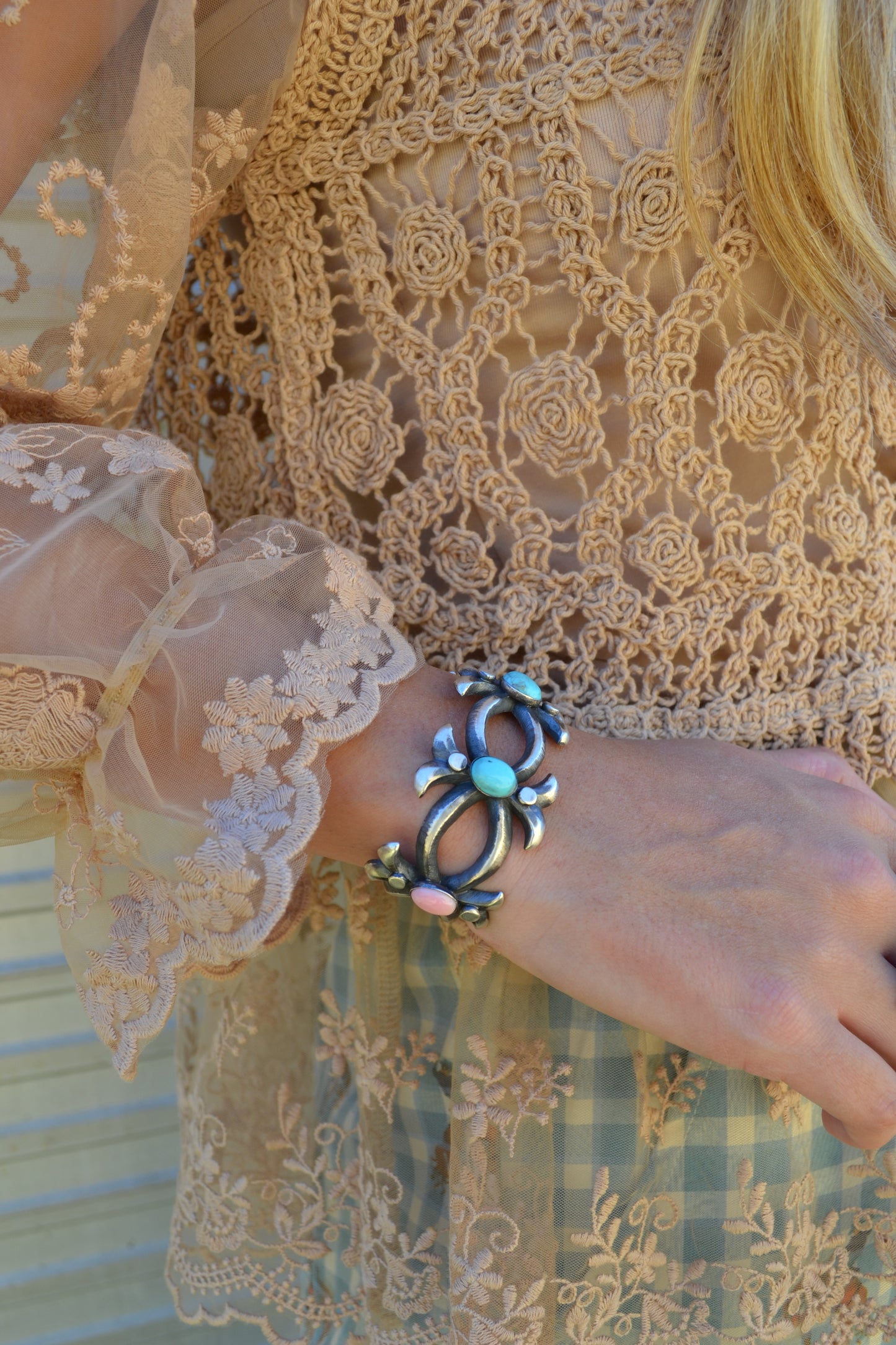 The Lena Pink Conch and Turquoise Cuff