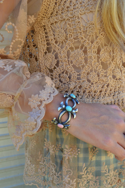 The Lena Pink Conch and Turquoise Cuff