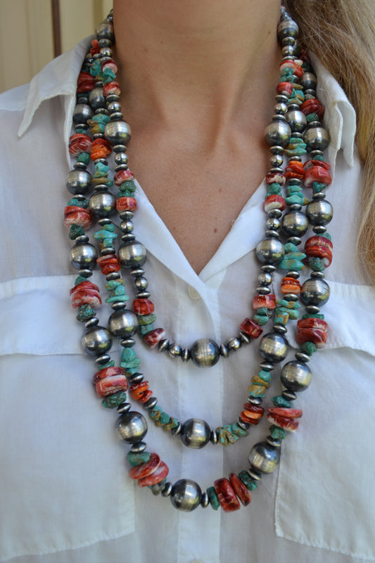 chimney butte red spiny and 16mm pearls necklace
