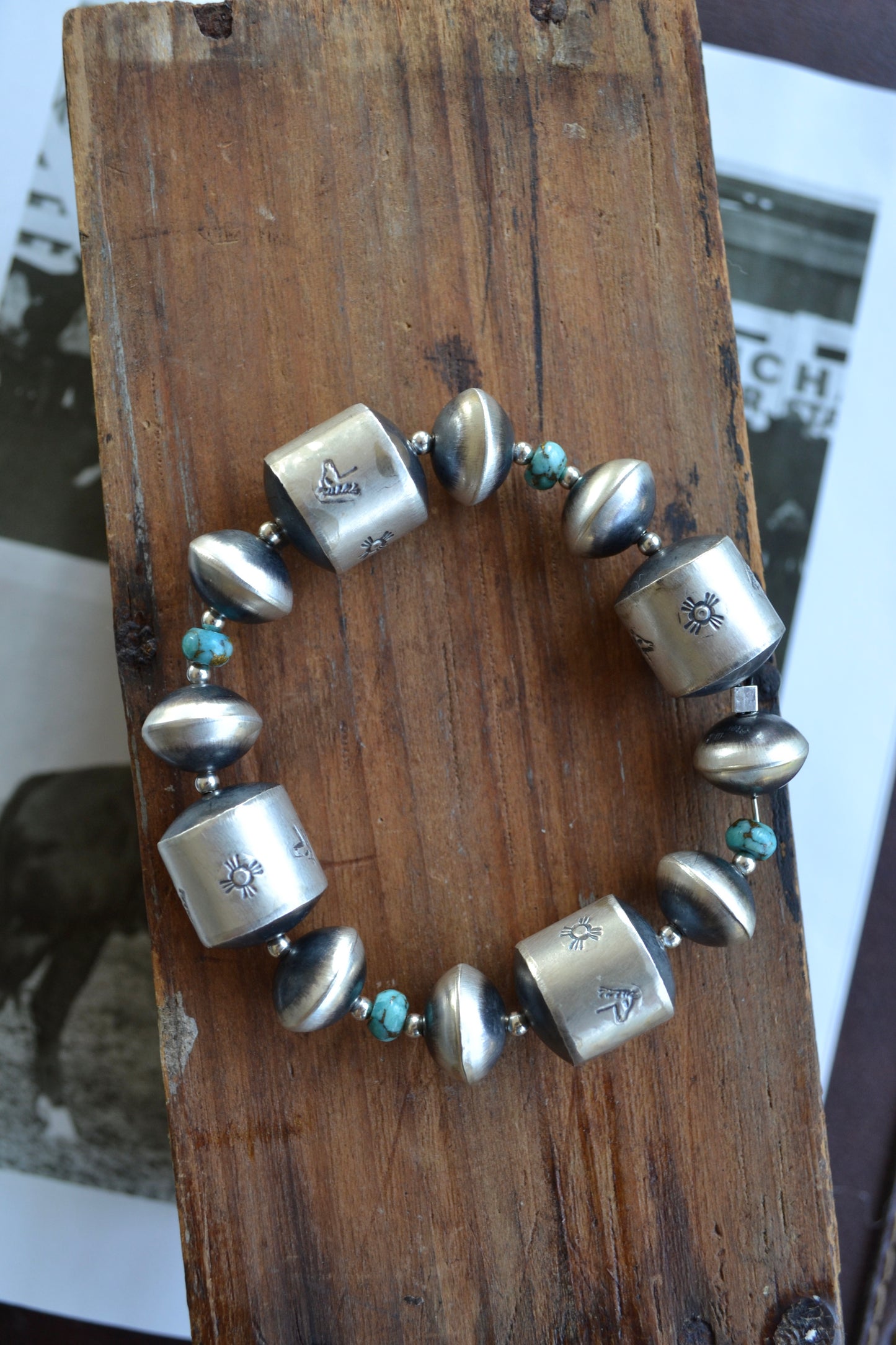 The Emmy 14mm Navajo Pearl Stretch Bracelet with Turquoise