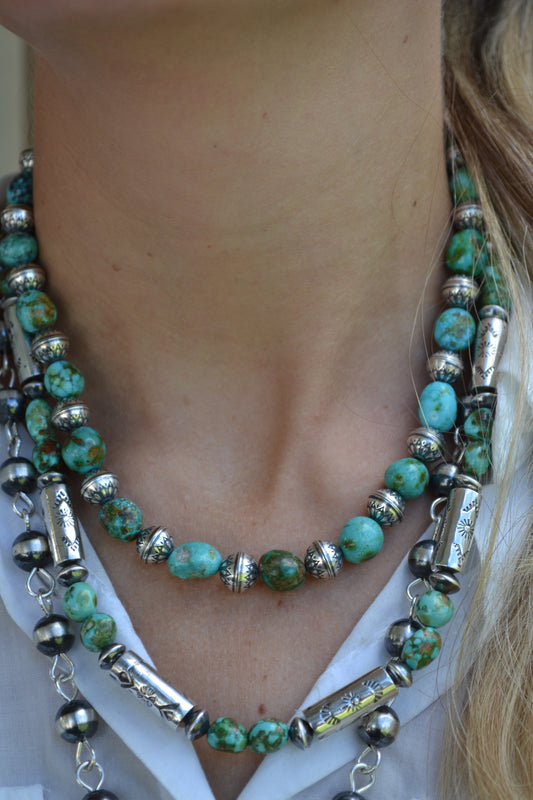 Sonoran nuggets and sterling bead necklace 