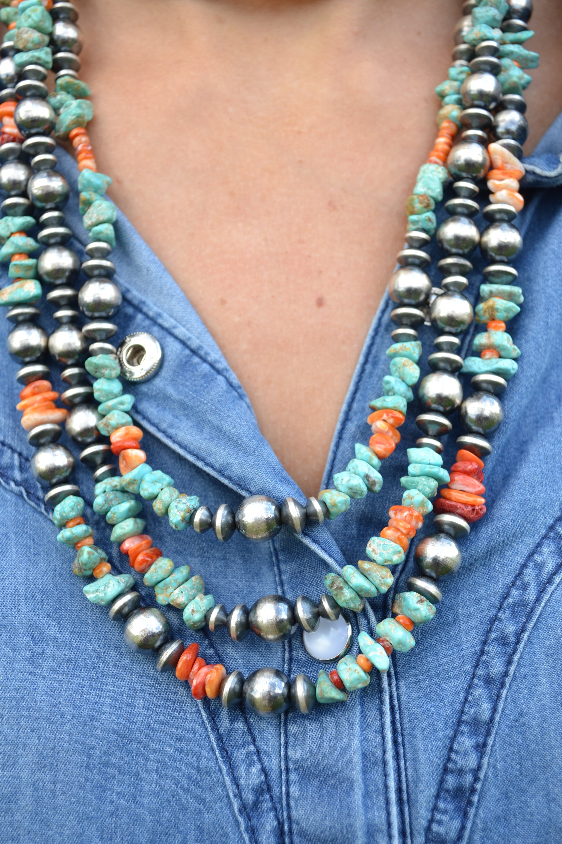 Chimney Butte orange spiny and turquoise necklace 