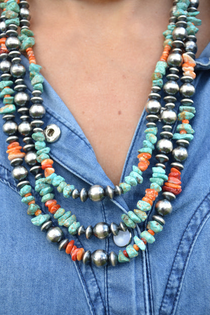 Chimney Butte orange spiny and turquoise necklace 