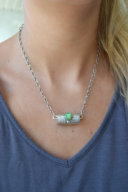 The Yori Barrel Necklace (Blue & Green Sonoran Stone Option)