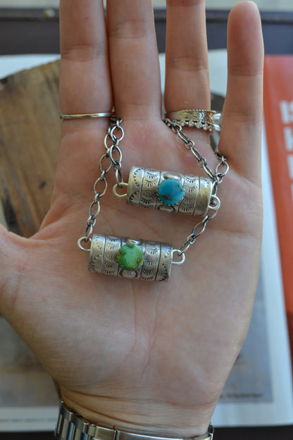 The Yori Barrel Necklace (Blue & Green Sonoran Stone Option)