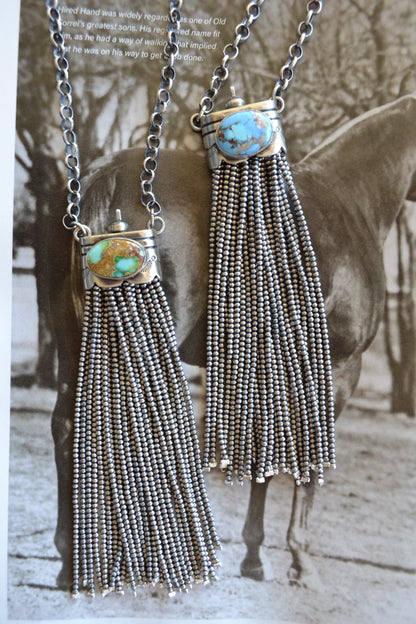 Sally Johnson turquoise tassel necklace