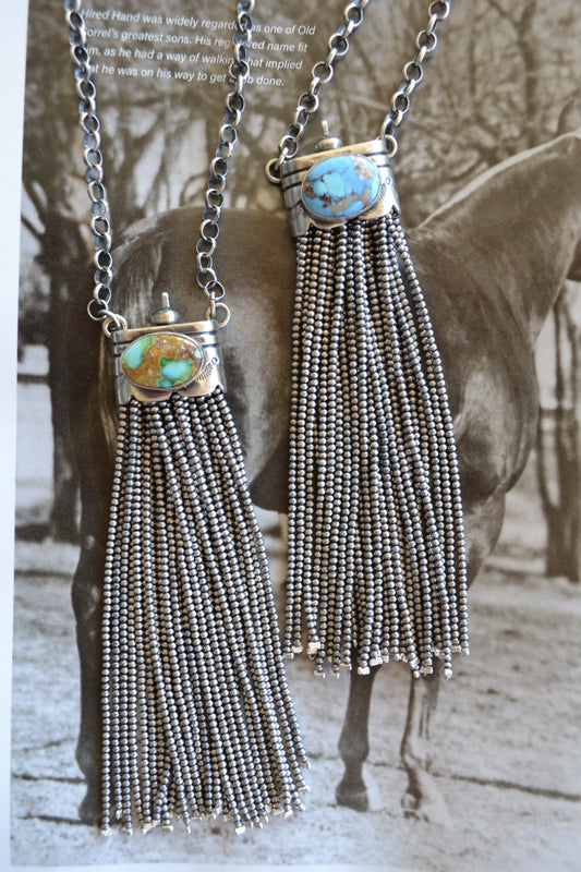 Sally Johnson turquoise tassel necklace