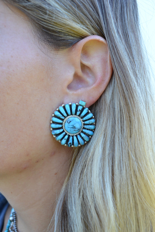 davin benally sleeping beauty turquoise stud cluster earrings