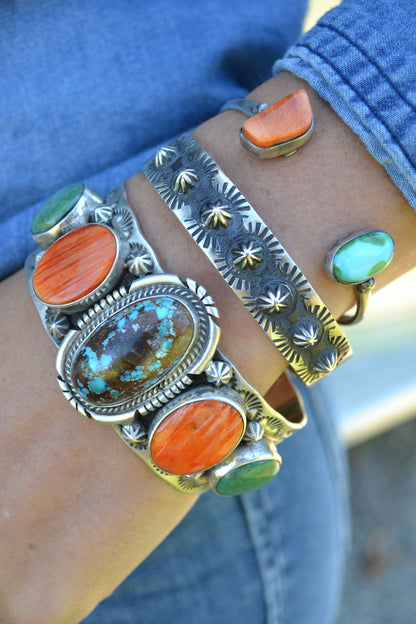 daniel coriz orange spiny and sonoran turquoise cuff bracelet