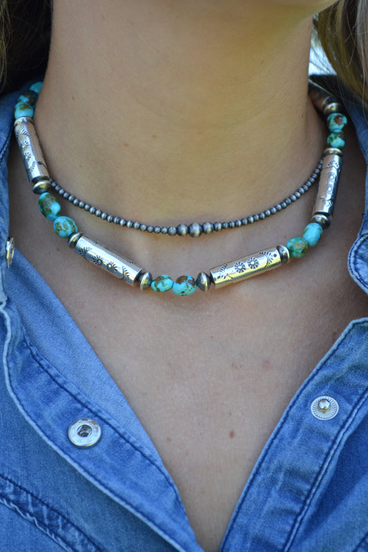 The Hatoria 16" Sonoran & Handcrafted Barrel Bead Necklace