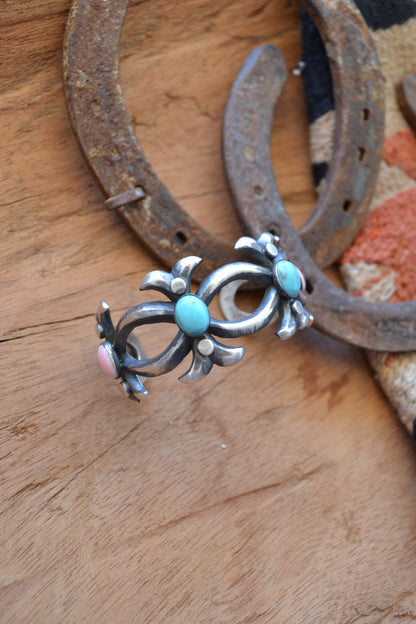 The Lena Pink Conch and Turquoise Cuff