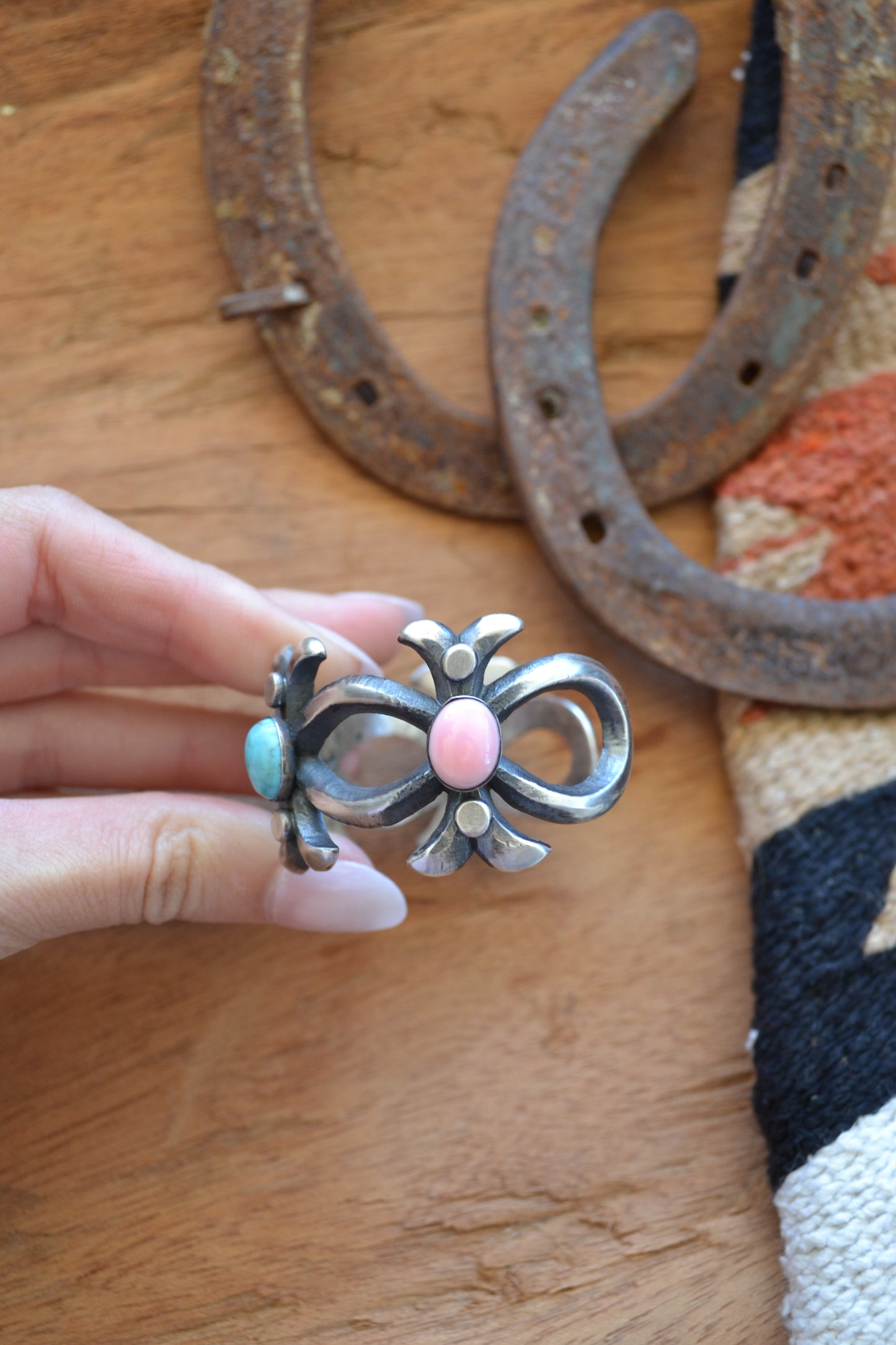 The Lena Pink Conch and Turquoise Cuff