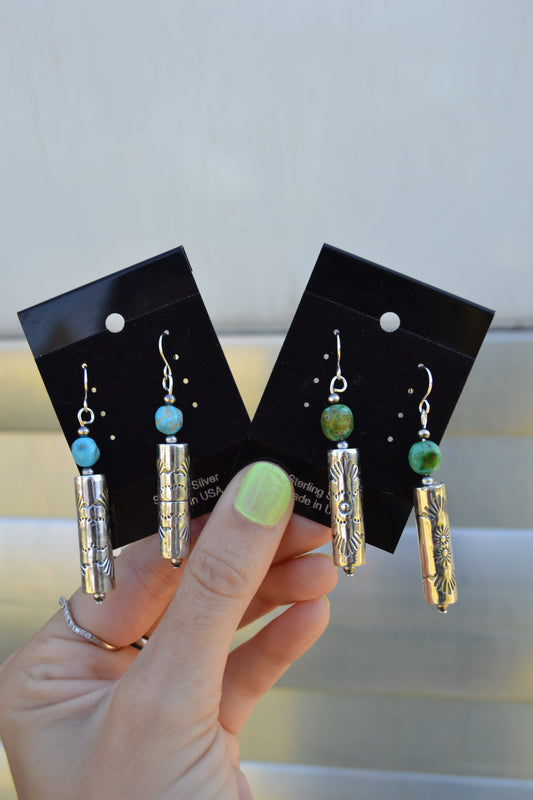 Sonoran and Handcrafted Barrel Bead Dangle Earrings