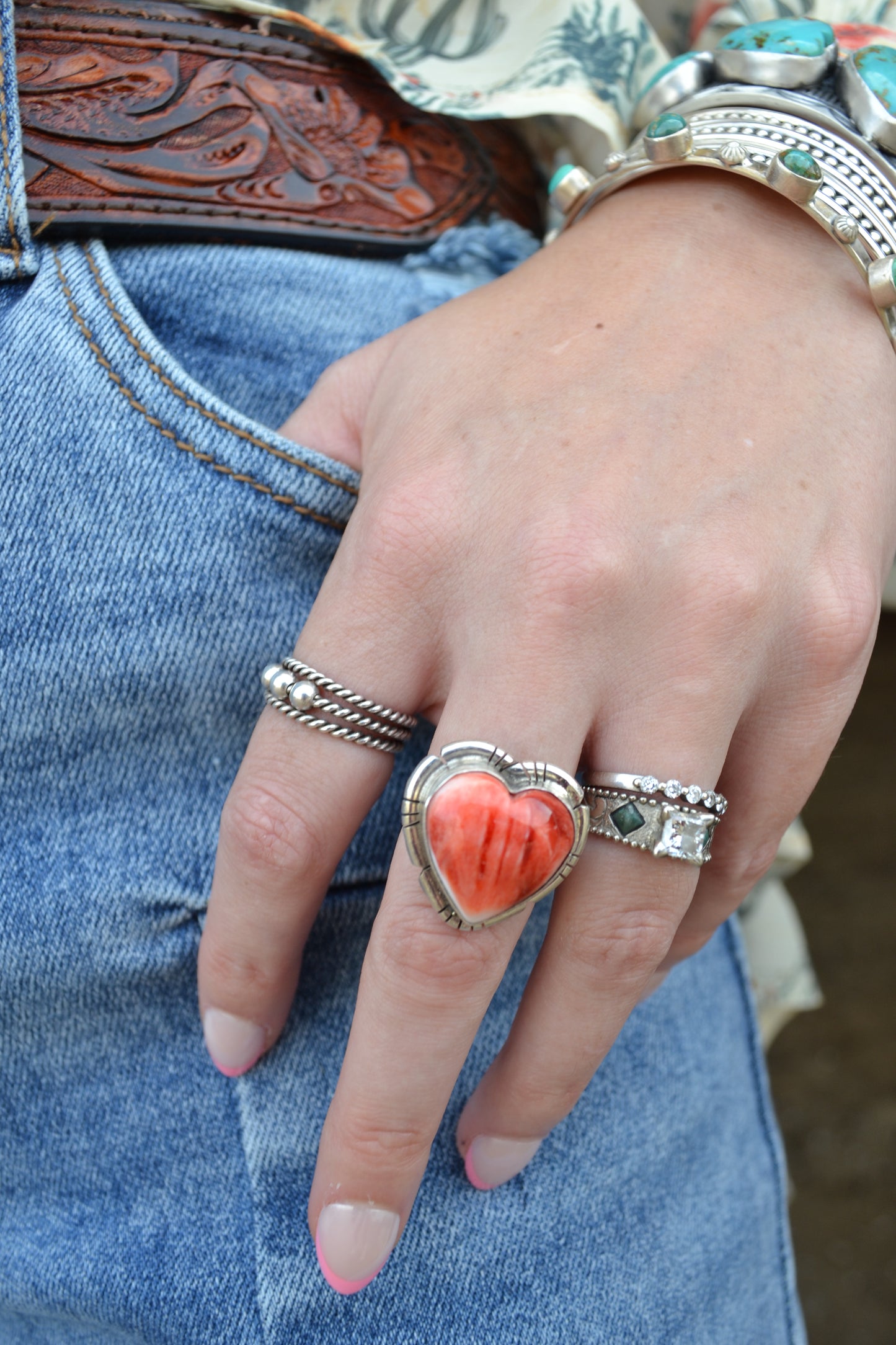 The Denton Red Spiny Heart Ring SIZE 7