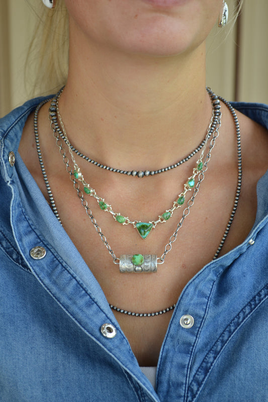 The Yori Barrel Necklace (Blue & Green Sonoran Stone Option)