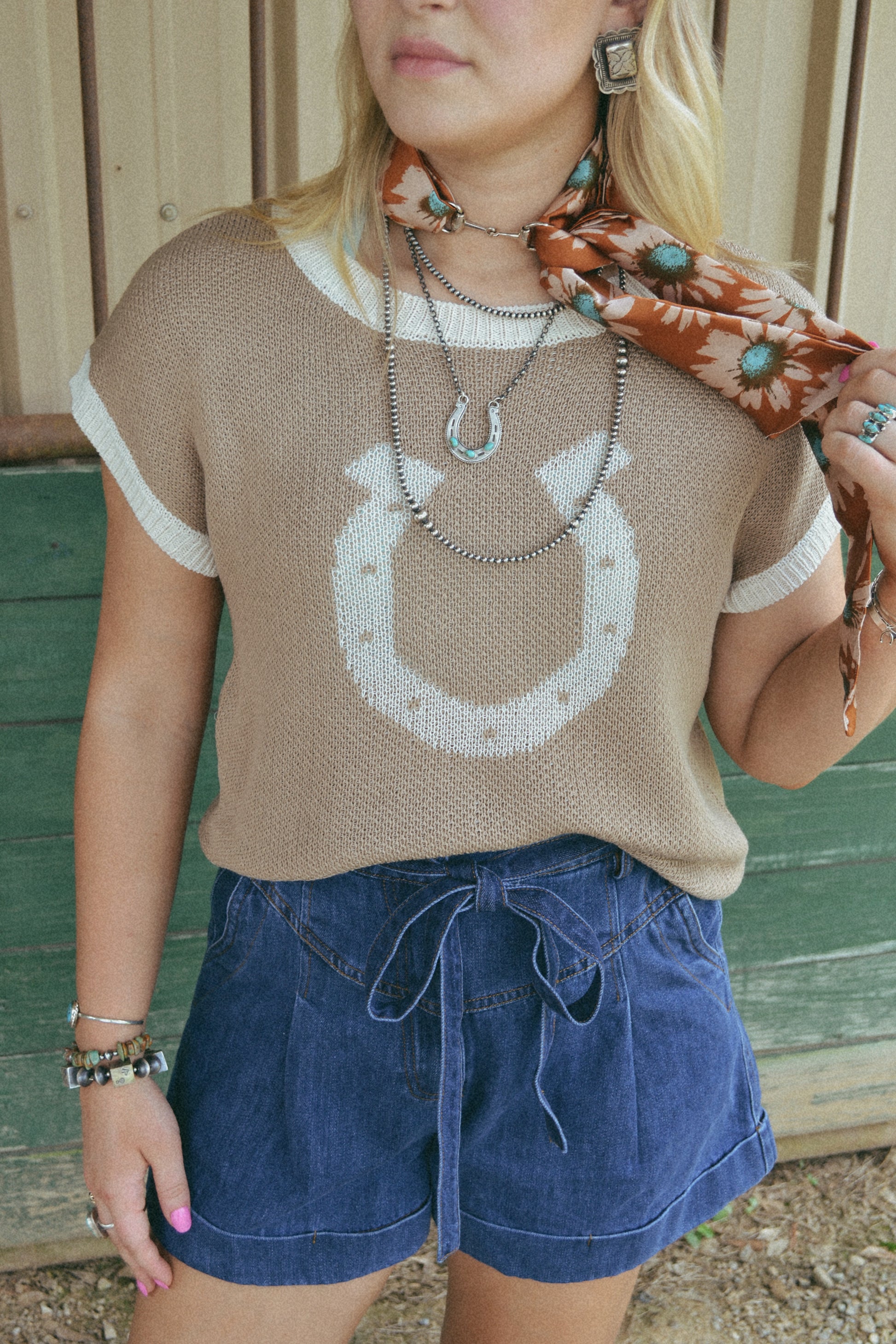 Horse shoe sweater short sleeve top 