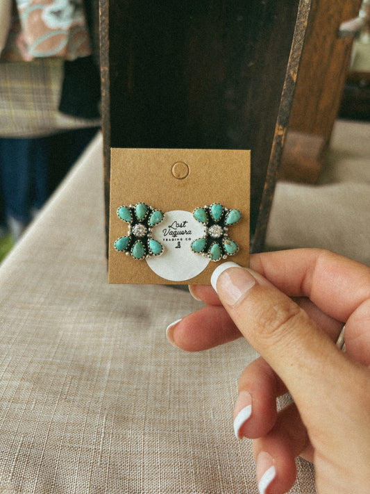 CZ and turquoise cluster stud earrings
