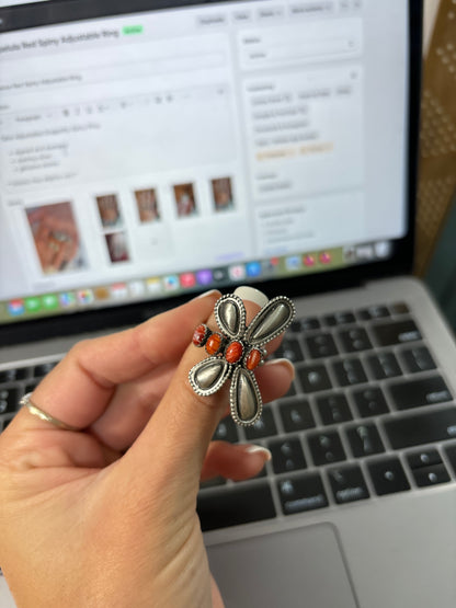 The Libelula Red Spiny Adjustable Ring