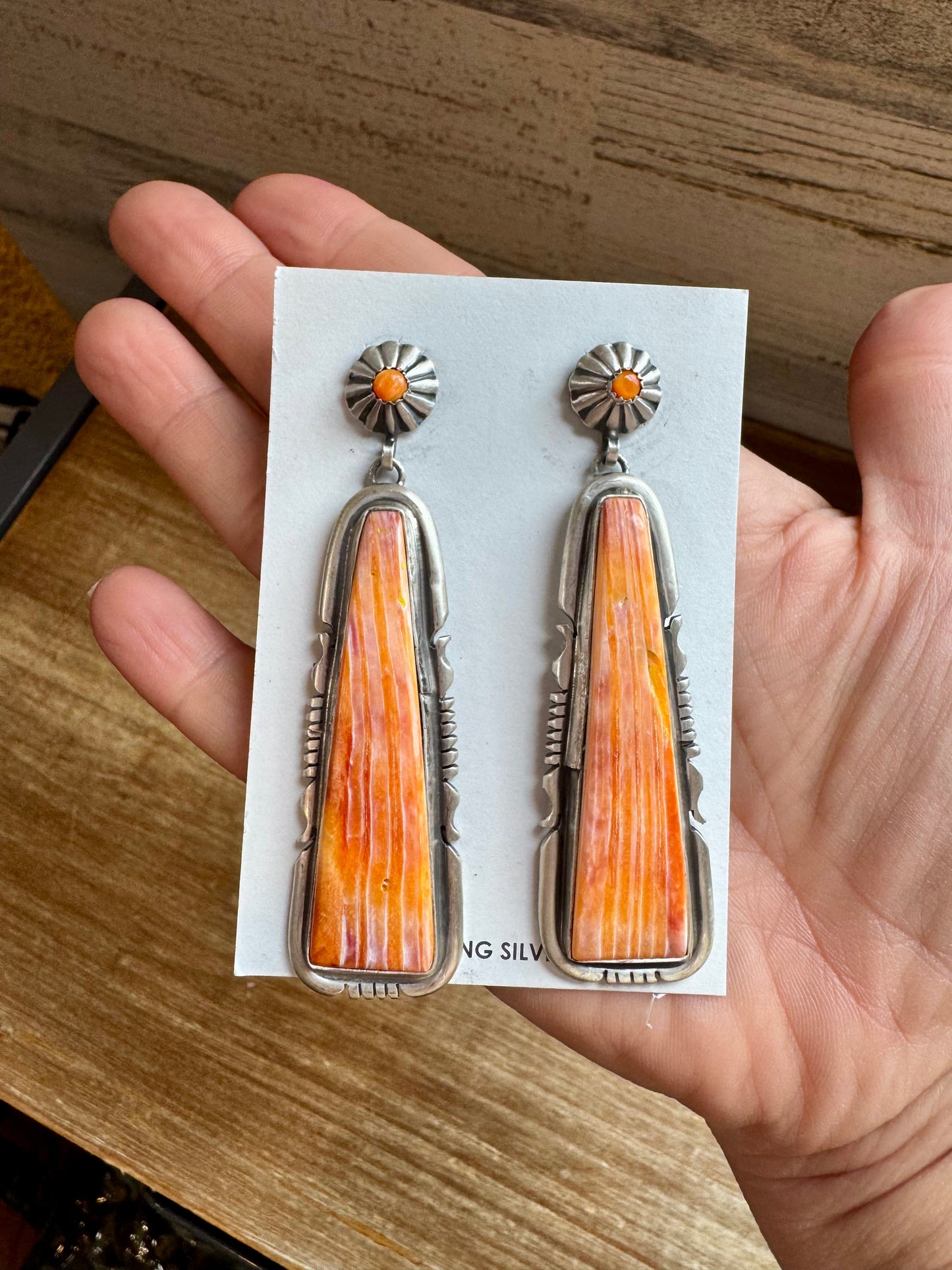 3-Inch Orange Spiny Oyster Dangle Earrings – Native Made by Jon McCray