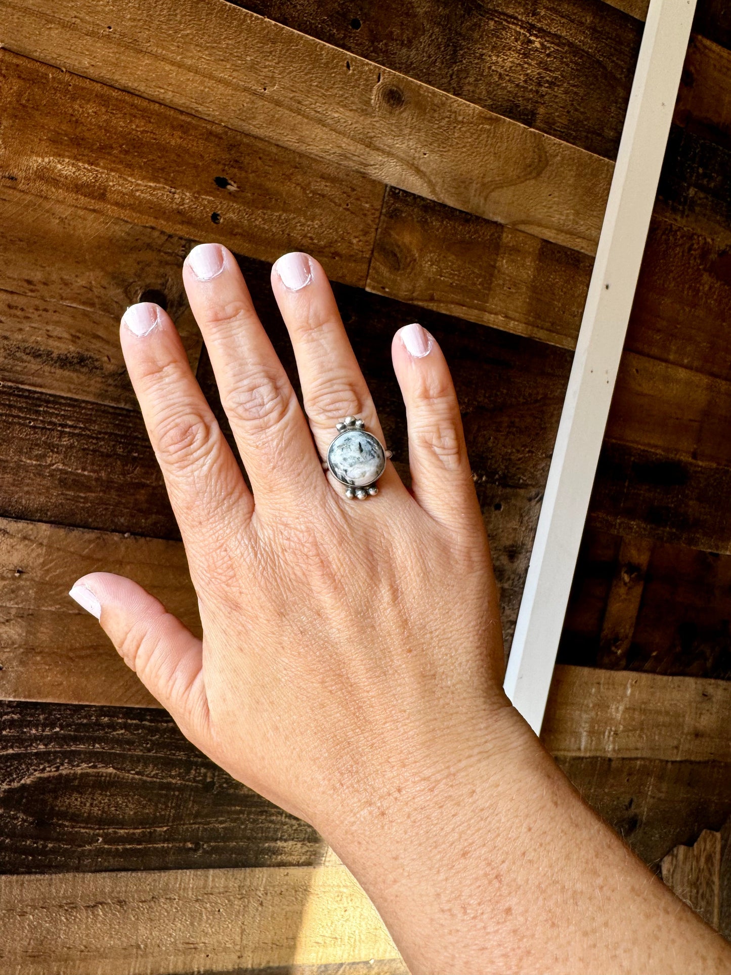 Ring size 8 -white buffalo and sterling silver