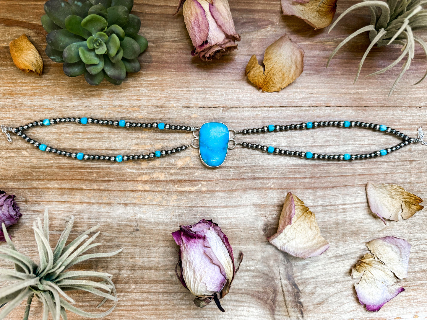 Sterling Silver & Turquoise Choker – 13” + Extender – In-House Silversmithing – Real Turquoise & Spiny Oyster Options