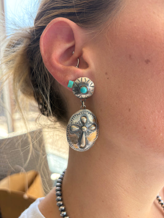 MARKET FIND #4 - ROLANDA YAZZIE TURQ CROSS EARRINGS