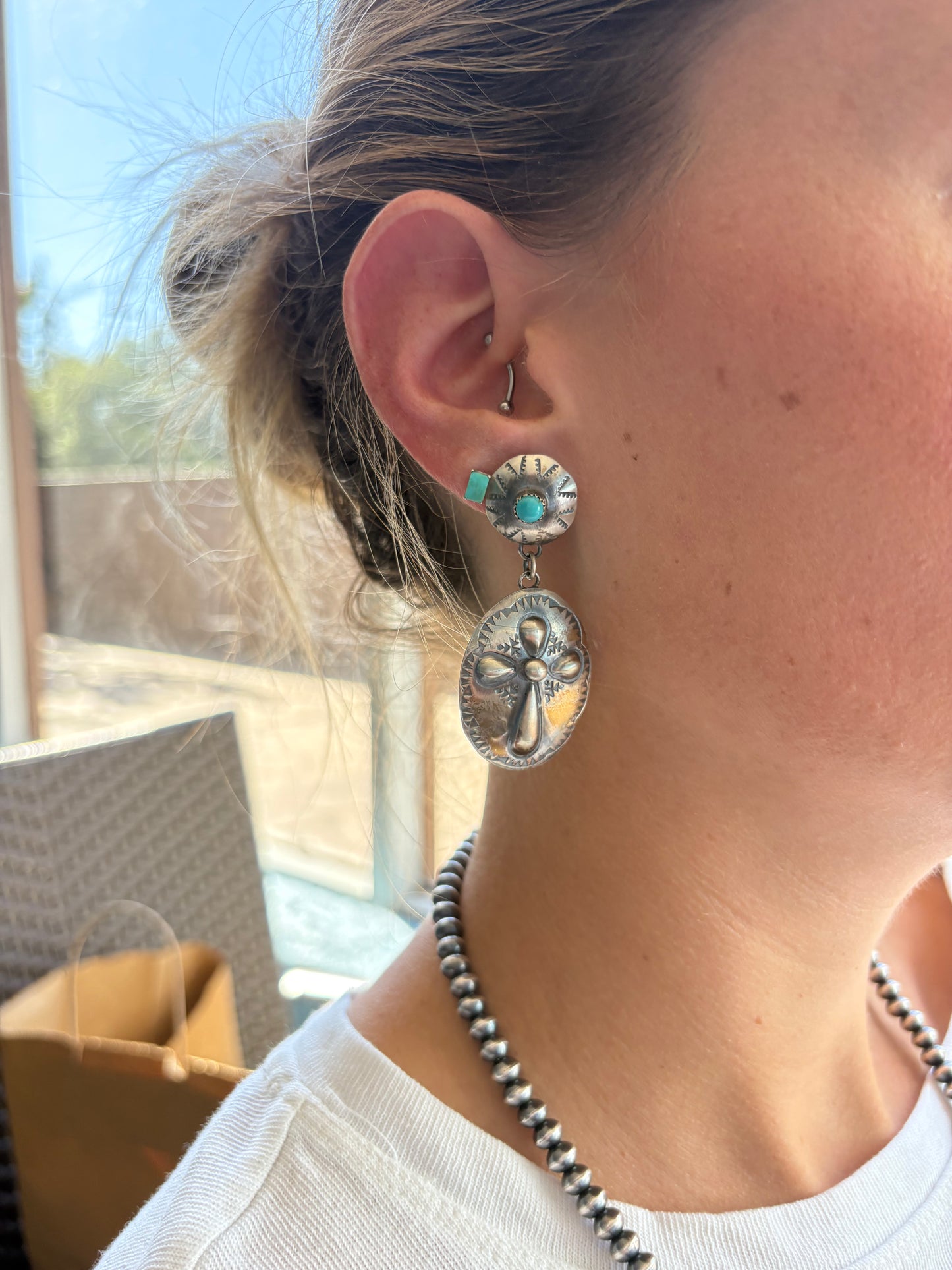 MARKET FIND #4 - ROLANDA YAZZIE TURQ CROSS EARRINGS