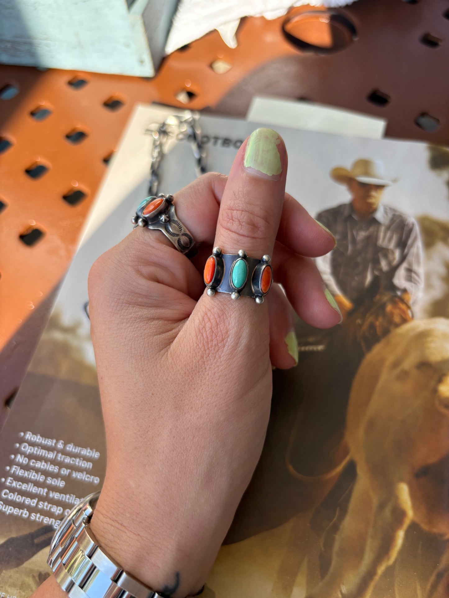 MARKET FIND #14 - MURPHY PLATERO SPINY & TURQ TRIPLE STONE RING