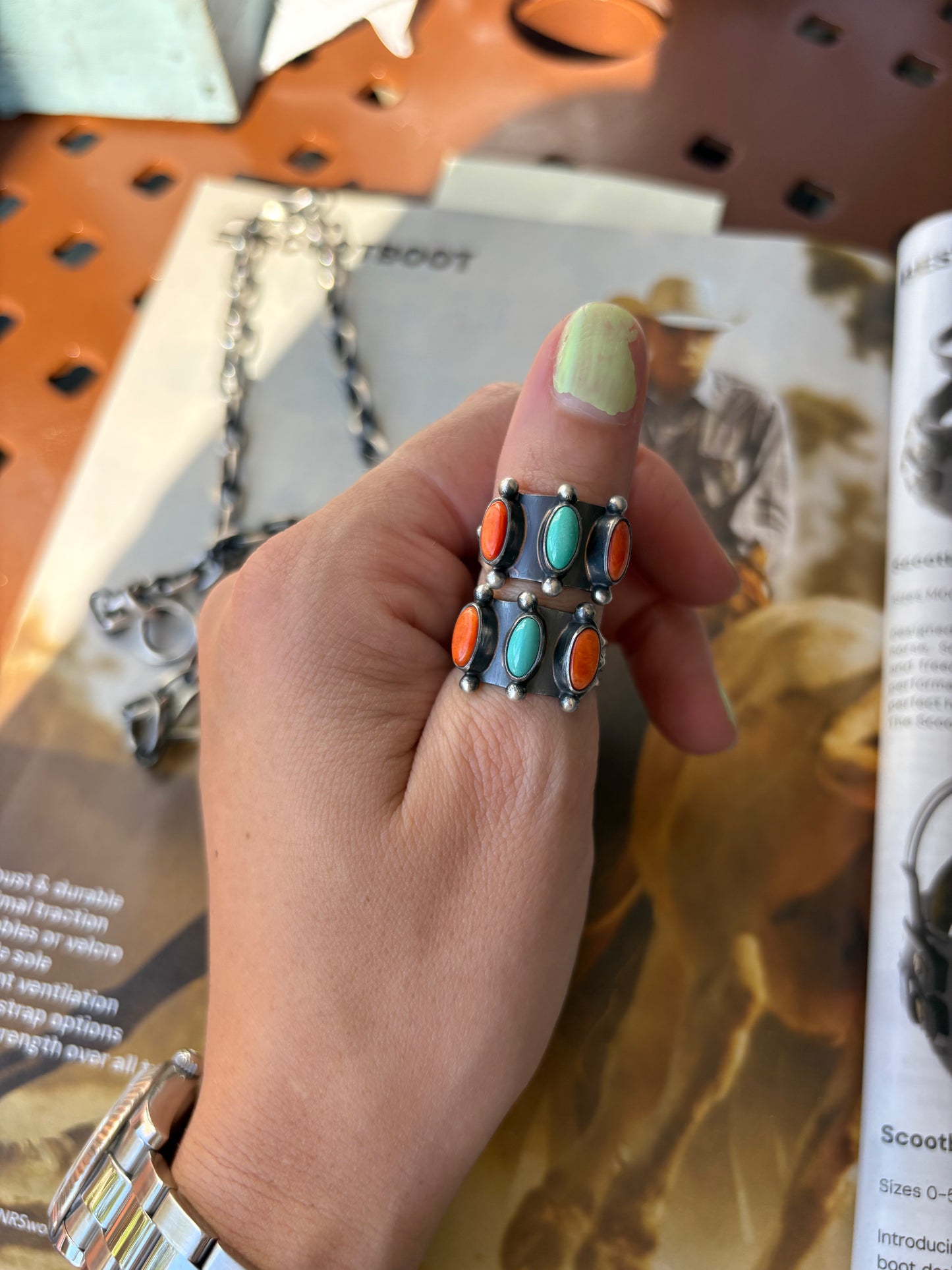 MARKET FIND #14 - MURPHY PLATERO SPINY & TURQ TRIPLE STONE RING